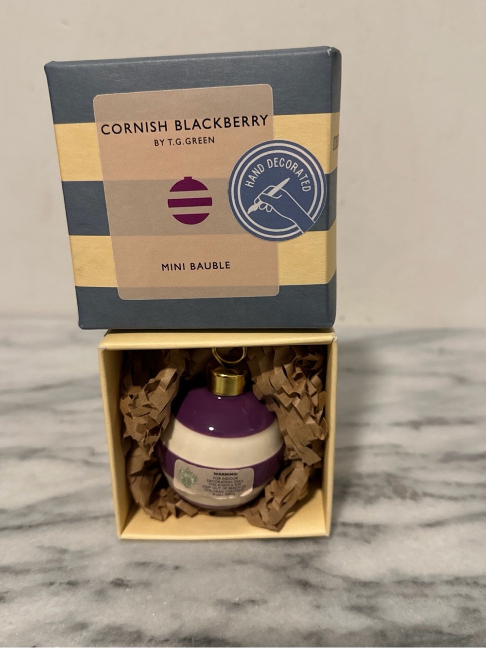 Cornish Blackberry Mini Bauble - Purple & Cream tree ornament new in box